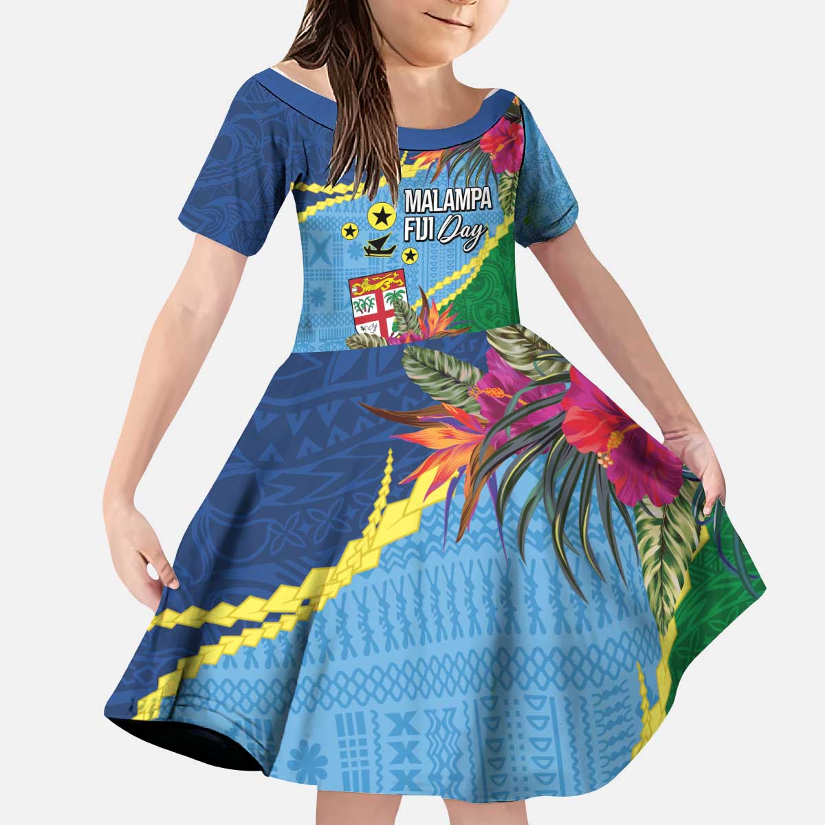 Personalized Malampa Fiji Day Together We Grow Kid Short Sleeve Dress Special Tapa Mix LT7 KID Colorful - Polynesian Pride