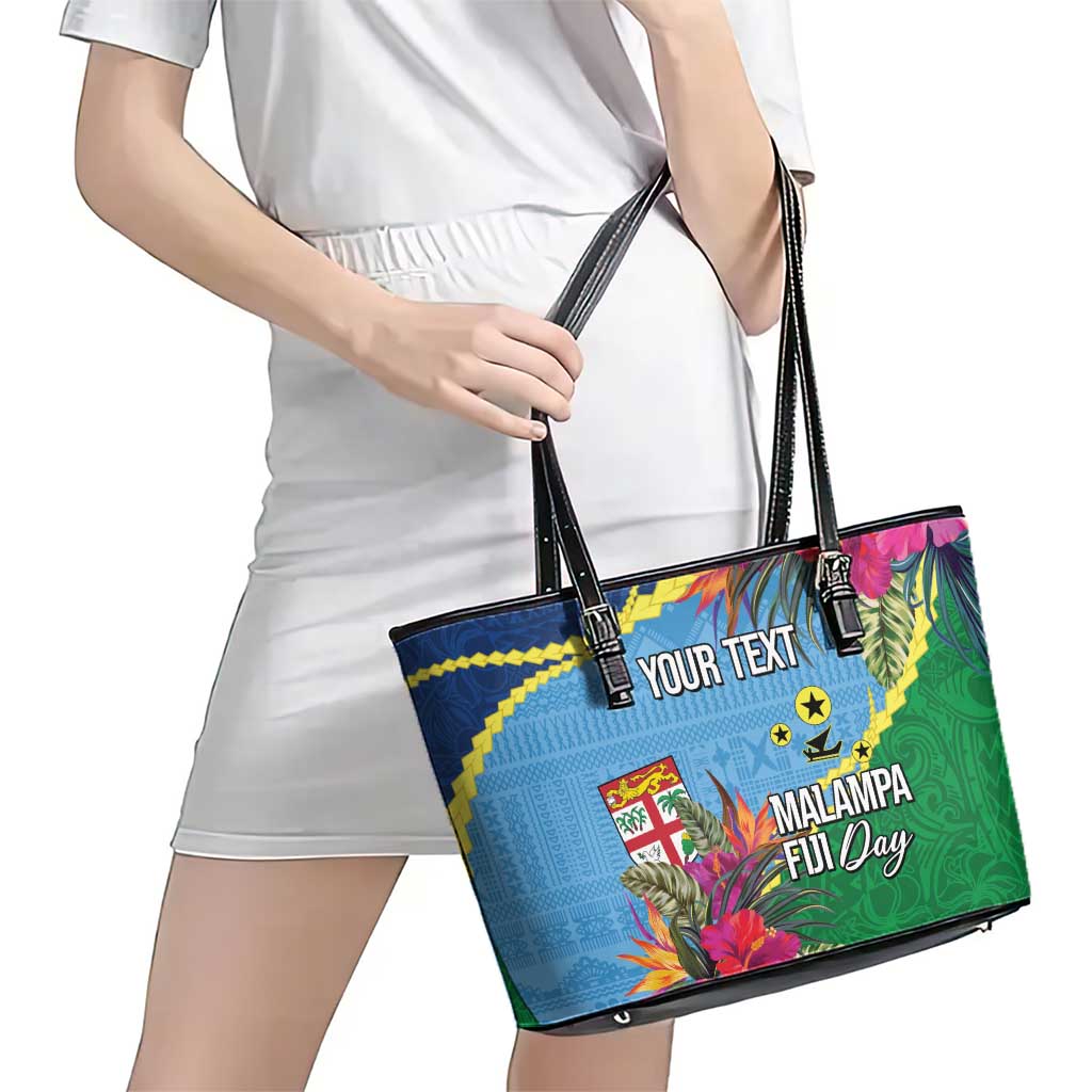 Personalized Malampa Fiji Day Together We Grow Leather Tote Bag Special Tapa Mix - Polynesian Pride