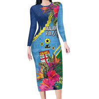 Personalized Malampa Fiji Day Together We Grow Long Sleeve Bodycon Dress Special Tapa Mix LT7 Long Dress Colorful - Polynesian Pride