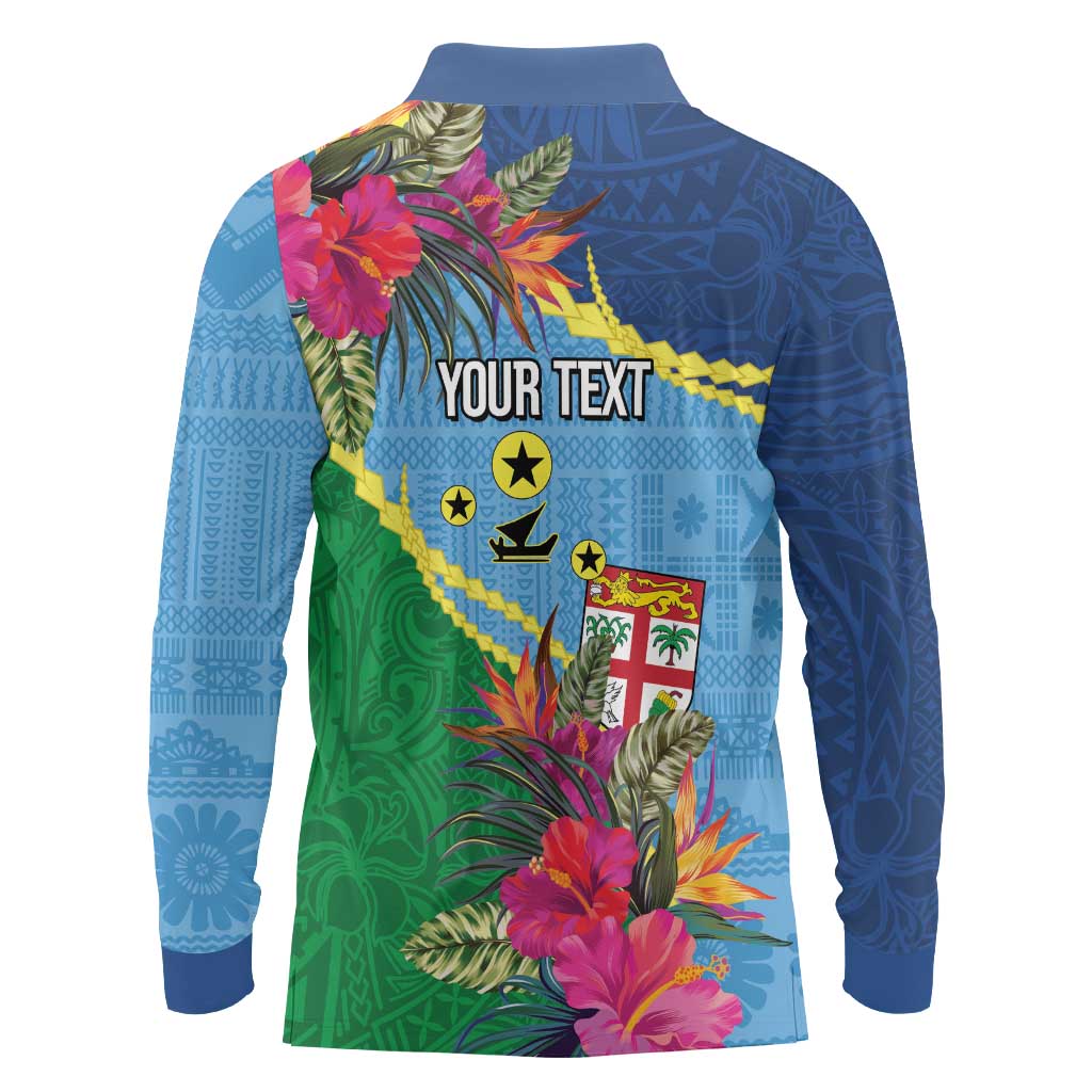 Personalized Malampa Fiji Day Together We Grow Long Sleeve Polo Shirt Special Tapa Mix LT7 - Polynesian Pride