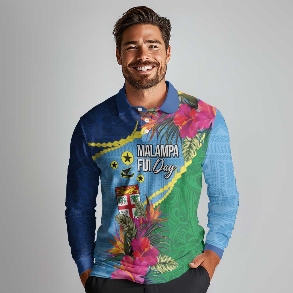 Personalized Malampa Fiji Day Together We Grow Long Sleeve Polo Shirt Special Tapa Mix LT7 - Polynesian Pride