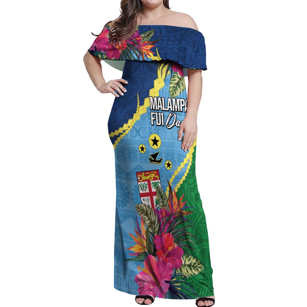 Personalized Malampa Fiji Day Together We Grow Off Shoulder Maxi Dress Special Tapa Mix LT7 Women Colorful - Polynesian Pride