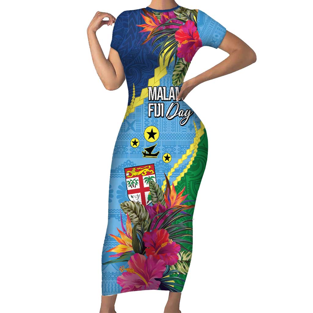 Personalized Malampa Fiji Day Together We Grow Short Sleeve Bodycon Dress Special Tapa Mix LT7 Long Dress Colorful - Polynesian Pride