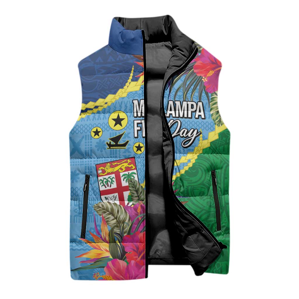 Personalized Malampa Fiji Day Together We Grow Sleeveless Puffer Jacket Special Tapa Mix - Polynesian Pride