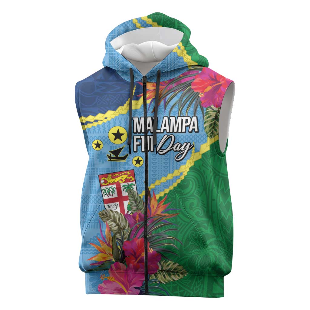 Personalized Malampa Fiji Day Together We Grow Sleeveless Zip Hoodie Special Tapa Mix LT7 Colorful - Polynesian Pride