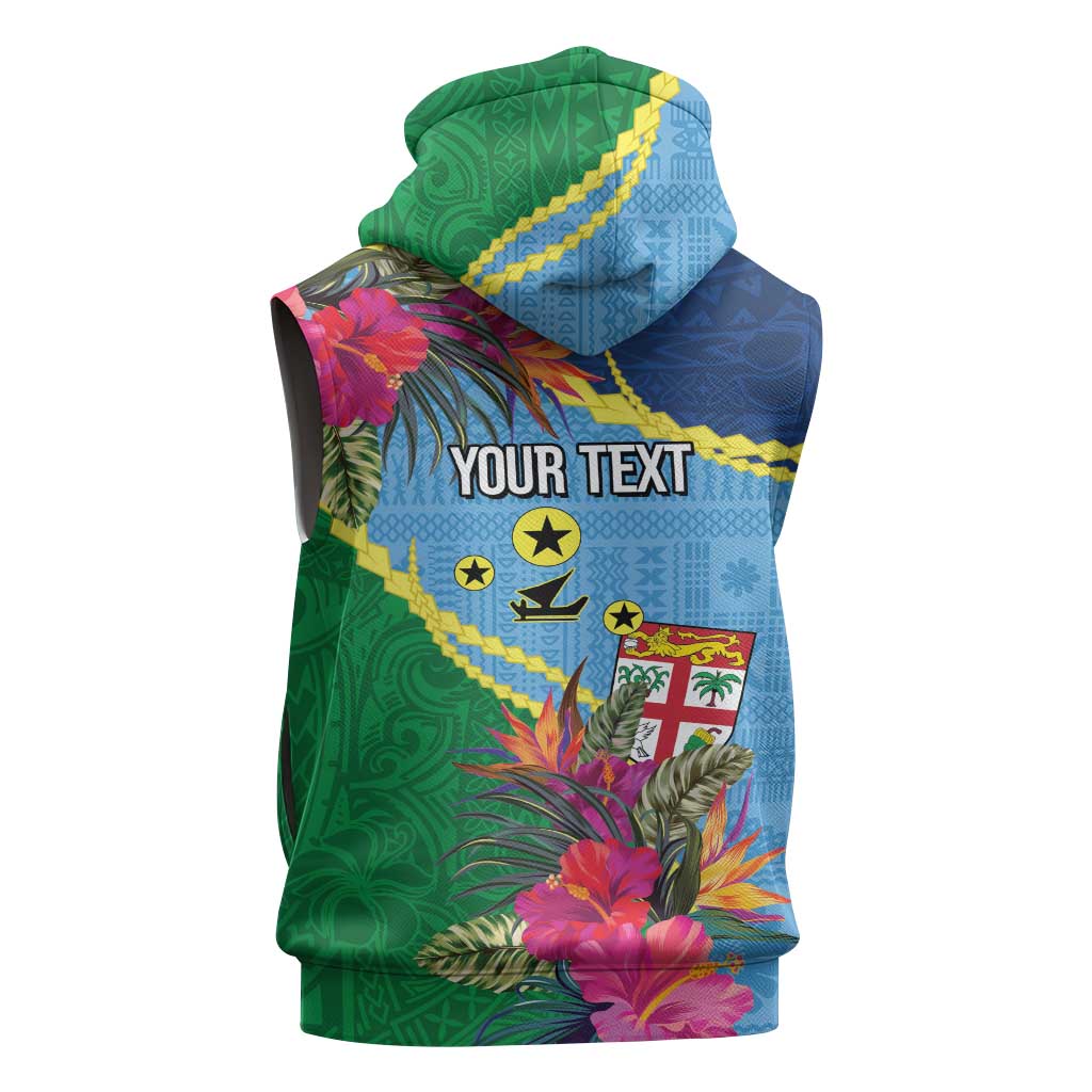 Personalized Malampa Fiji Day Together We Grow Sleeveless Zip Hoodie Special Tapa Mix LT7 - Polynesian Pride