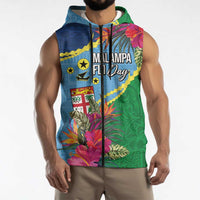 Personalized Malampa Fiji Day Together We Grow Sleeveless Zip Hoodie Special Tapa Mix LT7 - Polynesian Pride