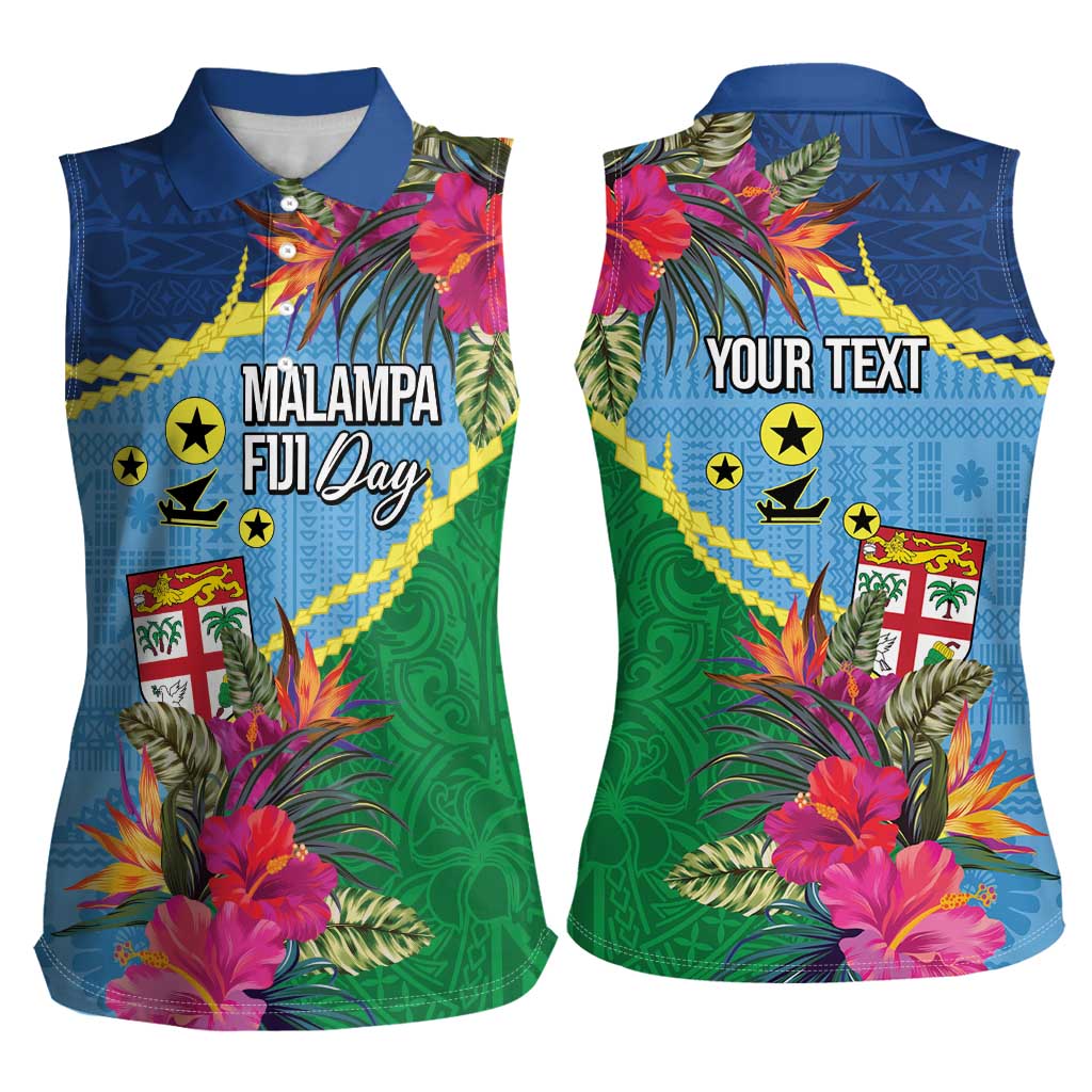 Personalized Malampa Fiji Day Together We Grow Women Sleeveless Polo Shirt Special Tapa Mix LT7 - Polynesian Pride