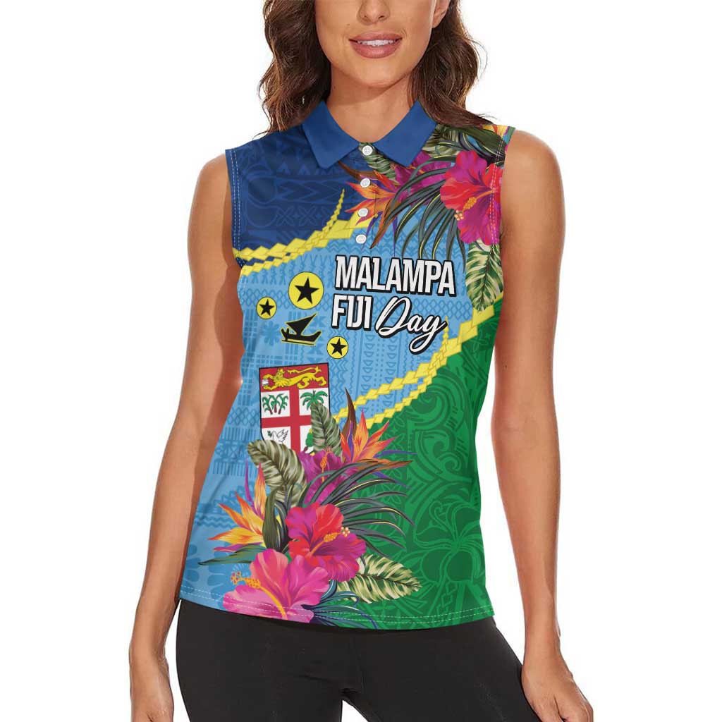 Personalized Malampa Fiji Day Together We Grow Women Sleeveless Polo Shirt Special Tapa Mix LT7 - Polynesian Pride