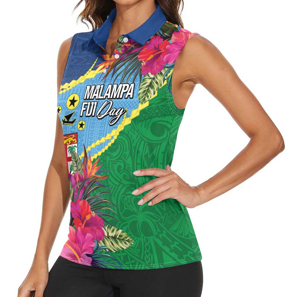 Personalized Malampa Fiji Day Together We Grow Women Sleeveless Polo Shirt Special Tapa Mix LT7 - Polynesian Pride
