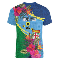 Personalized Malampa Fiji Day Together We Grow Women V-Neck T-Shirt Special Tapa Mix LT7 - Polynesian Pride