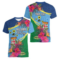 Personalized Malampa Fiji Day Together We Grow Women V-Neck T-Shirt Special Tapa Mix LT7 - Polynesian Pride