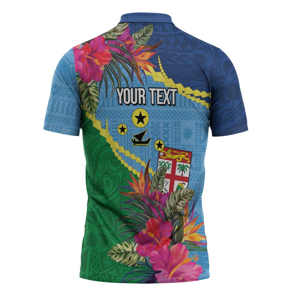 Personalized Malampa Fiji Day Together We Grow Zipper Polo Shirt Special Tapa Mix LT7 - Polynesian Pride