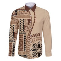 Samoa Siapo Motif Family Matching Long Sleeve Bodycon Dress and Hawaiian Shirt Classic Style LT7 Dad's Shirt - Long Sleeve Beige - Polynesian Pride