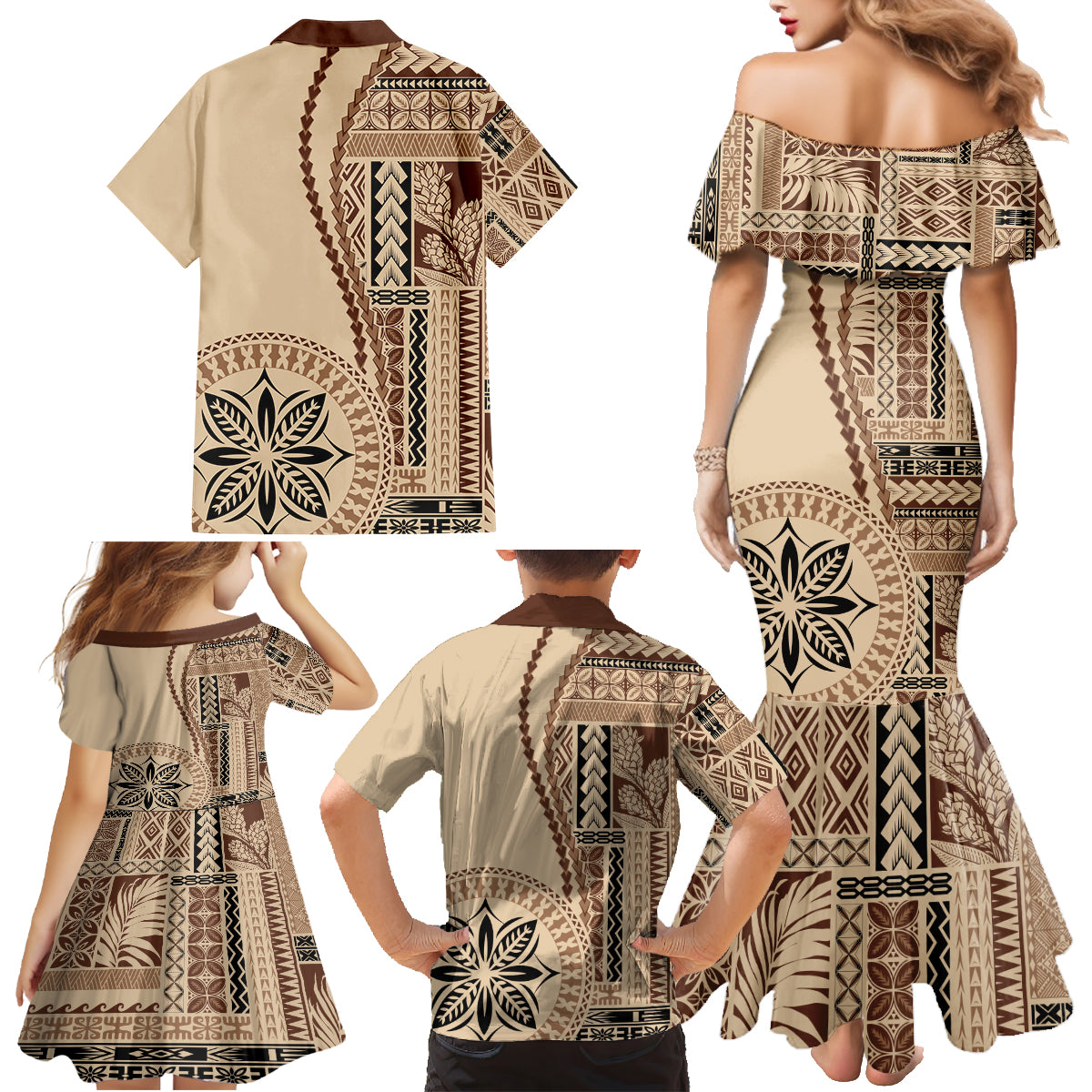 Samoa Siapo Motif Family Matching Mermaid Dress and Hawaiian Shirt Classic Style LT7 - Polynesian Pride