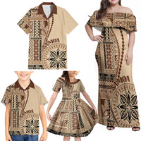 Samoa Siapo Motif Family Matching Off Shoulder Maxi Dress and Hawaiian Shirt Classic Style LT7 - Polynesian Pride