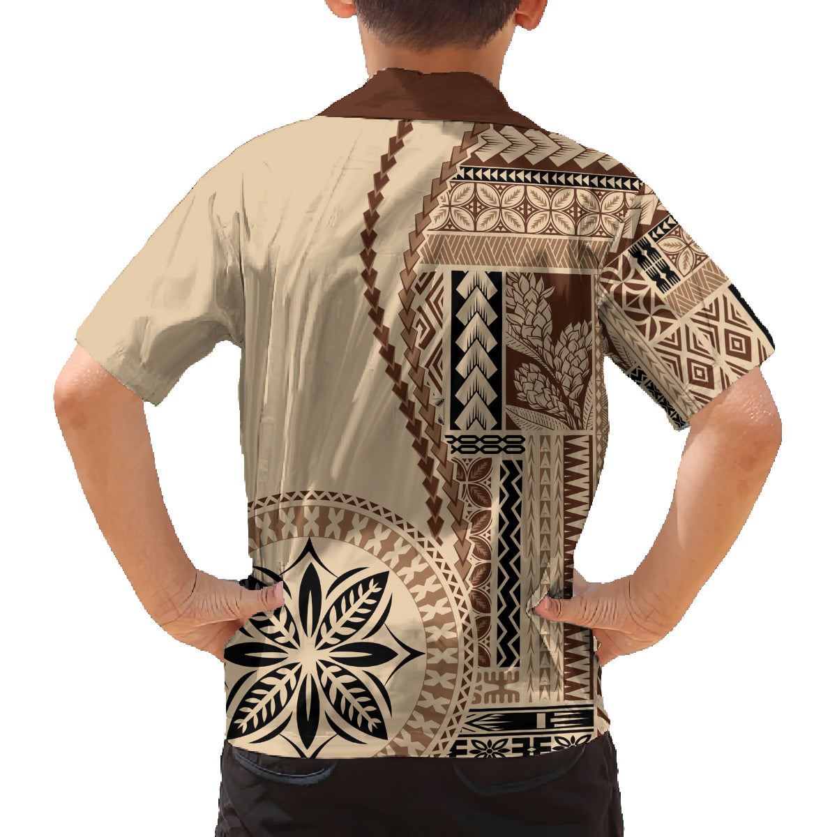 Samoa Siapo Motif Family Matching Off Shoulder Short Dress and Hawaiian Shirt Classic Style LT7 - Polynesian Pride