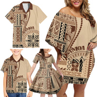 Samoa Siapo Motif Family Matching Off Shoulder Short Dress and Hawaiian Shirt Classic Style LT7 - Polynesian Pride