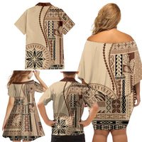 Samoa Siapo Motif Family Matching Off Shoulder Short Dress and Hawaiian Shirt Classic Style LT7 - Polynesian Pride