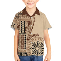 Samoa Siapo Motif Family Matching Off Shoulder Short Dress and Hawaiian Shirt Classic Style LT7 Son's Shirt Beige - Polynesian Pride