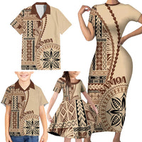 Samoa Siapo Motif Family Matching Short Sleeve Bodycon Dress and Hawaiian Shirt Classic Style LT7 - Polynesian Pride