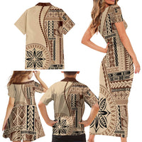 Samoa Siapo Motif Family Matching Short Sleeve Bodycon Dress and Hawaiian Shirt Classic Style LT7 - Polynesian Pride