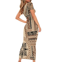 Samoa Siapo Motif Family Matching Short Sleeve Bodycon Dress and Hawaiian Shirt Classic Style LT7 - Polynesian Pride