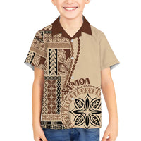 Samoa Siapo Motif Family Matching Short Sleeve Bodycon Dress and Hawaiian Shirt Classic Style LT7 Son's Shirt Beige - Polynesian Pride