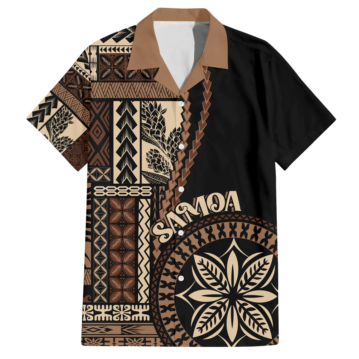 Samoa Siapo Motif Family Matching Off Shoulder Maxi Dress and Hawaiian Shirt Classic Style - Black Ver LT7 Dad's Shirt - Short Sleeve Black - Polynesian Pride