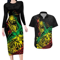 Personalised Reggae Jawaiian Festive Couples Matching Long Sleeve Bodycon Dress and Hawaiian Shirt Mix Polynesian LT7 Reggae - Polynesian Pride