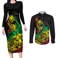 Personalised Reggae Jawaiian Festive Couples Matching Long Sleeve Bodycon Dress and Long Sleeve Button Shirt Mix Polynesian LT7 Reggae - Polynesian Pride