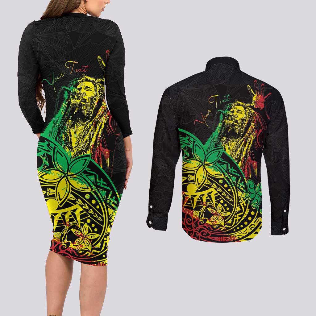 Personalised Reggae Jawaiian Festive Couples Matching Long Sleeve Bodycon Dress and Long Sleeve Button Shirt Mix Polynesian LT7 - Polynesian Pride