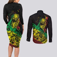 Personalised Reggae Jawaiian Festive Couples Matching Long Sleeve Bodycon Dress and Long Sleeve Button Shirt Mix Polynesian LT7 - Polynesian Pride