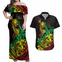 Personalised Reggae Jawaiian Festive Couples Matching Off Shoulder Maxi Dress and Hawaiian Shirt Mix Polynesian LT7 Reggae - Polynesian Pride