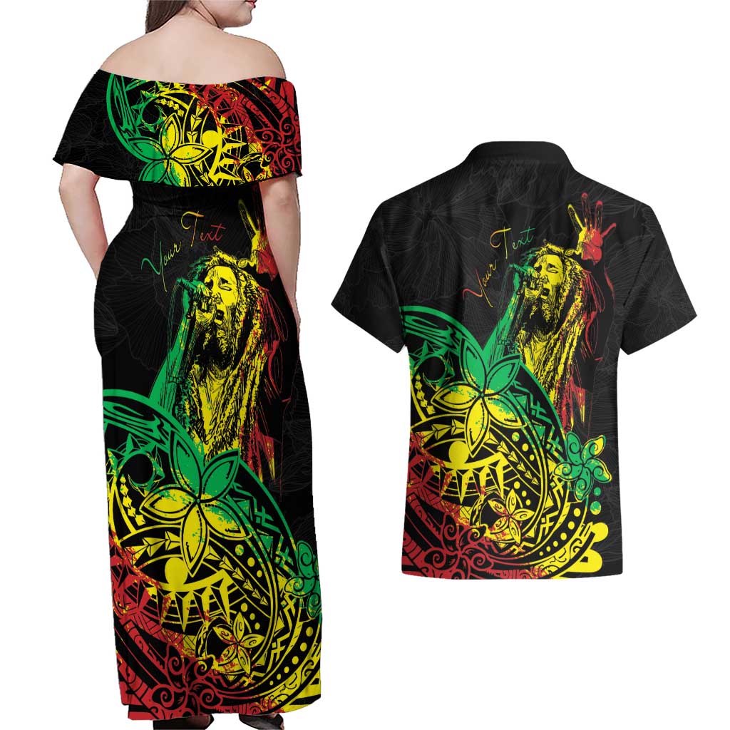 Personalised Reggae Jawaiian Festive Couples Matching Off Shoulder Maxi Dress and Hawaiian Shirt Mix Polynesian LT7 - Polynesian Pride