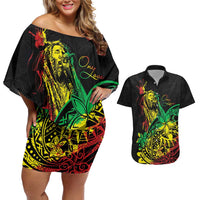 Personalised Reggae Jawaiian Festive Couples Matching Off Shoulder Short Dress and Hawaiian Shirt Mix Polynesian LT7 Reggae - Polynesian Pride