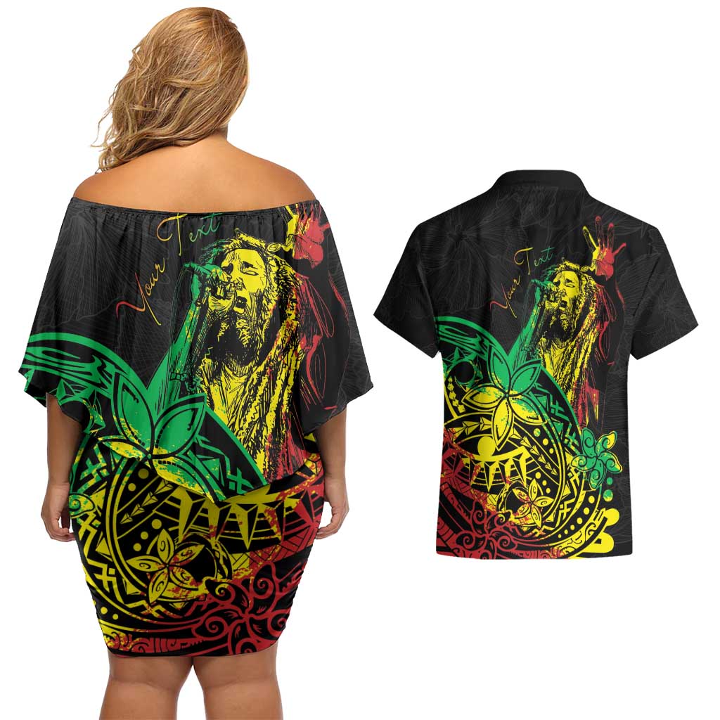 Personalised Reggae Jawaiian Festive Couples Matching Off Shoulder Short Dress and Hawaiian Shirt Mix Polynesian LT7 - Polynesian Pride
