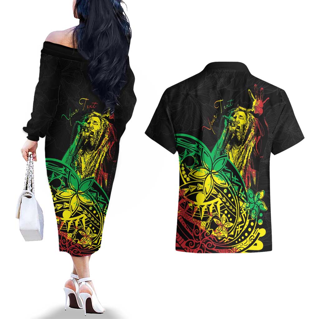Personalised Reggae Jawaiian Festive Couples Matching Off The Shoulder Long Sleeve Dress and Hawaiian Shirt Mix Polynesian LT7 - Polynesian Pride