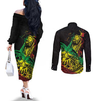 Personalised Reggae Jawaiian Festive Couples Matching Off The Shoulder Long Sleeve Dress and Long Sleeve Button Shirt Mix Polynesian LT7 - Polynesian Pride