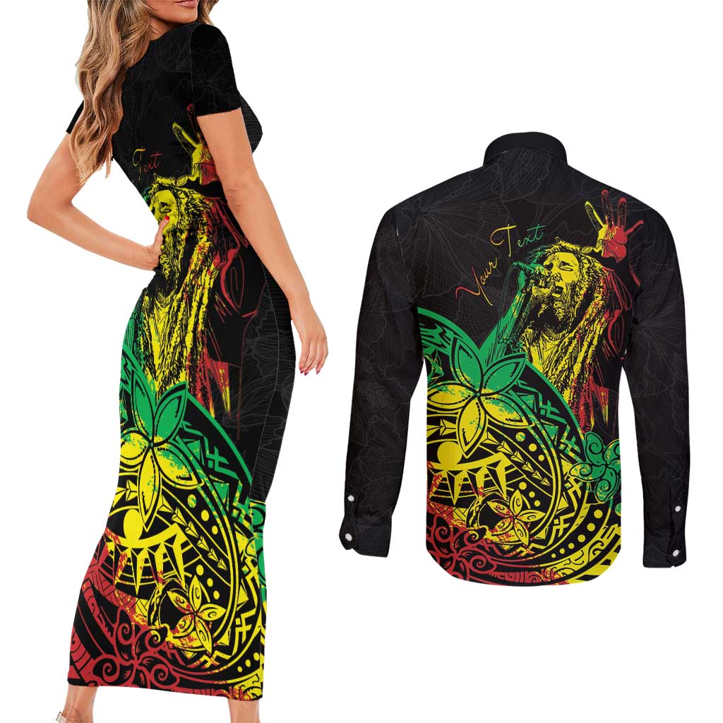 Personalised Reggae Jawaiian Festive Couples Matching Short Sleeve Bodycon Dress and Long Sleeve Button Shirt Mix Polynesian LT7 - Polynesian Pride