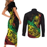 Personalised Reggae Jawaiian Festive Couples Matching Short Sleeve Bodycon Dress and Long Sleeve Button Shirt Mix Polynesian LT7 - Polynesian Pride