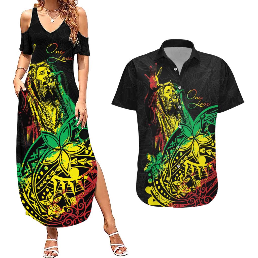 Personalised Reggae Jawaiian Festive Couples Matching Summer Maxi Dress and Hawaiian Shirt Mix Polynesian LT7 Reggae - Polynesian Pride