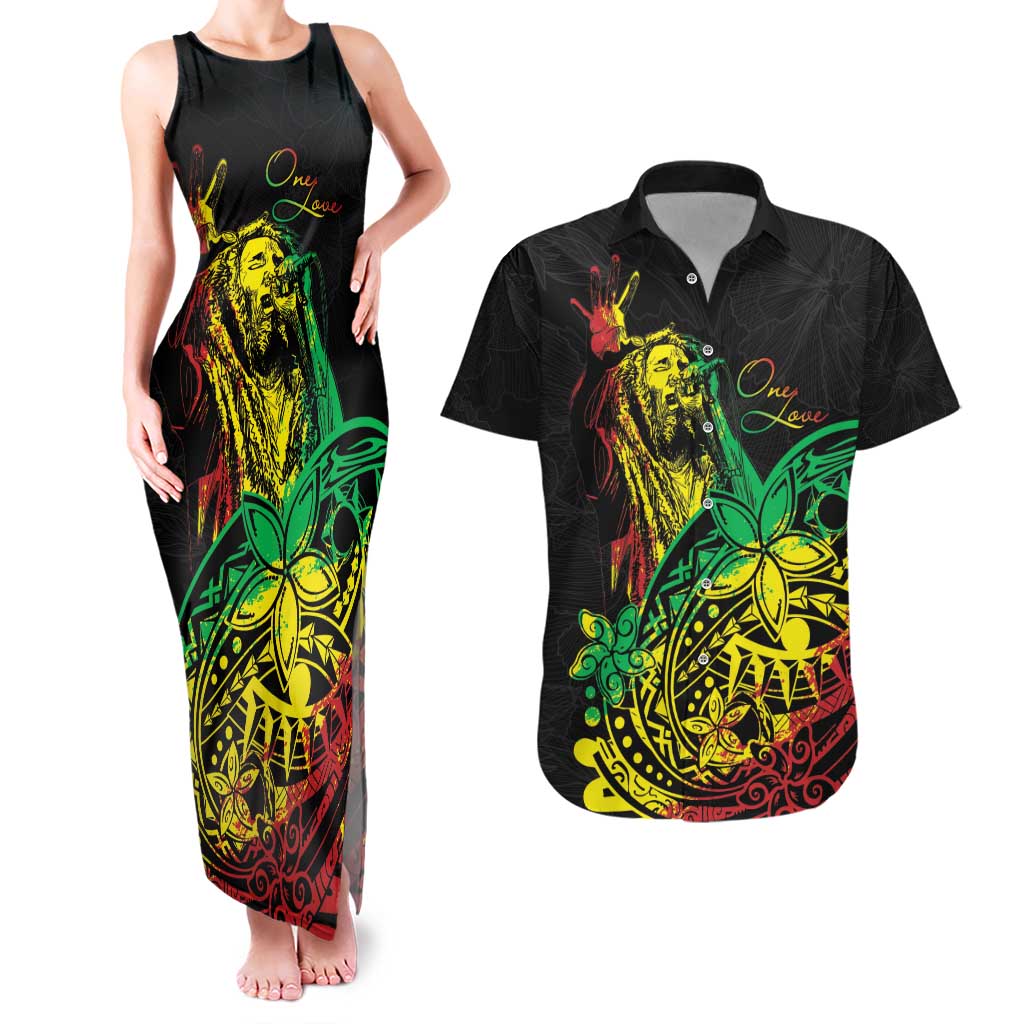 Personalised Reggae Jawaiian Festive Couples Matching Tank Maxi Dress and Hawaiian Shirt Mix Polynesian LT7 Reggae - Polynesian Pride
