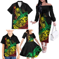 Personalised Reggae Jawaiian Festive Family Matching Off The Shoulder Long Sleeve Dress and Hawaiian Shirt Mix Polynesian LT7 - Polynesian Pride