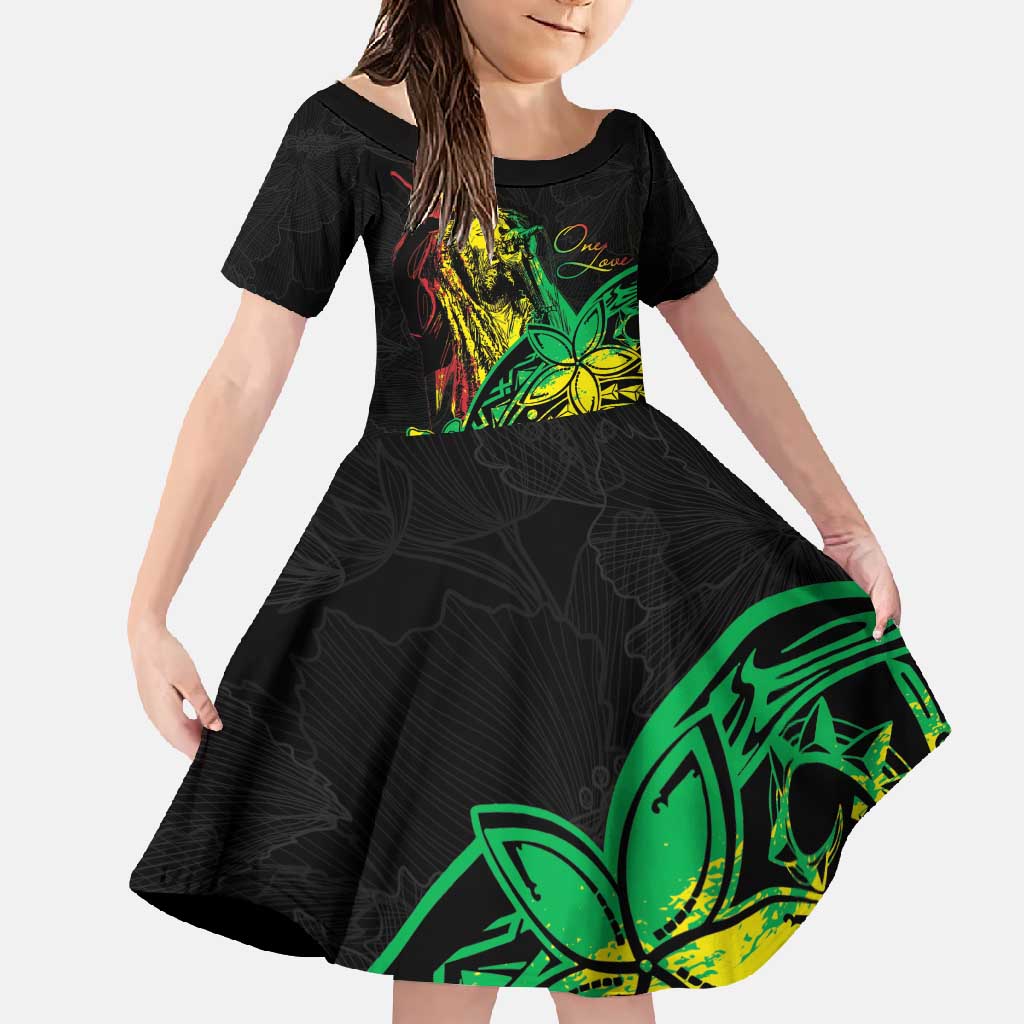 Personalised Reggae Jawaiian Festive Family Matching Off Shoulder Maxi Dress and Hawaiian Shirt Mix Polynesian LT7 Daughter's Dress Reggae - Polynesian Pride