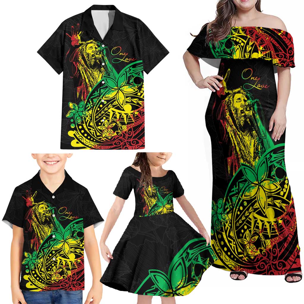 Personalised Reggae Jawaiian Festive Family Matching Off Shoulder Maxi Dress and Hawaiian Shirt Mix Polynesian LT7 - Polynesian Pride