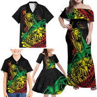 Personalised Reggae Jawaiian Festive Family Matching Off Shoulder Maxi Dress and Hawaiian Shirt Mix Polynesian LT7 - Polynesian Pride