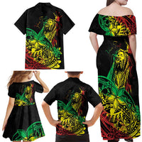 Personalised Reggae Jawaiian Festive Family Matching Off Shoulder Maxi Dress and Hawaiian Shirt Mix Polynesian LT7 - Polynesian Pride
