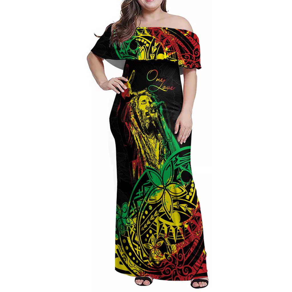 Personalised Reggae Jawaiian Festive Family Matching Off Shoulder Maxi Dress and Hawaiian Shirt Mix Polynesian LT7 Mom's Dress Reggae - Polynesian Pride