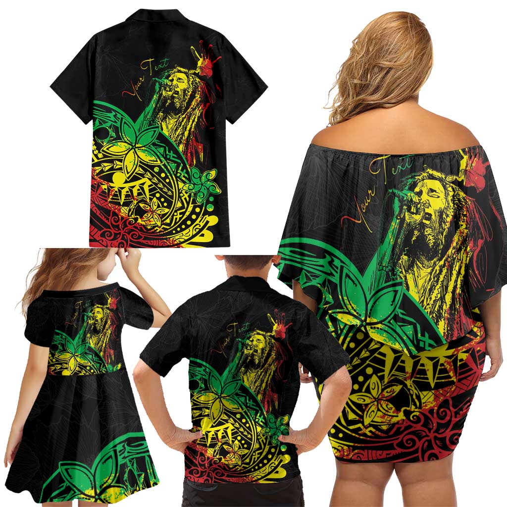 Personalised Reggae Jawaiian Festive Family Matching Off Shoulder Short Dress and Hawaiian Shirt Mix Polynesian LT7 - Polynesian Pride